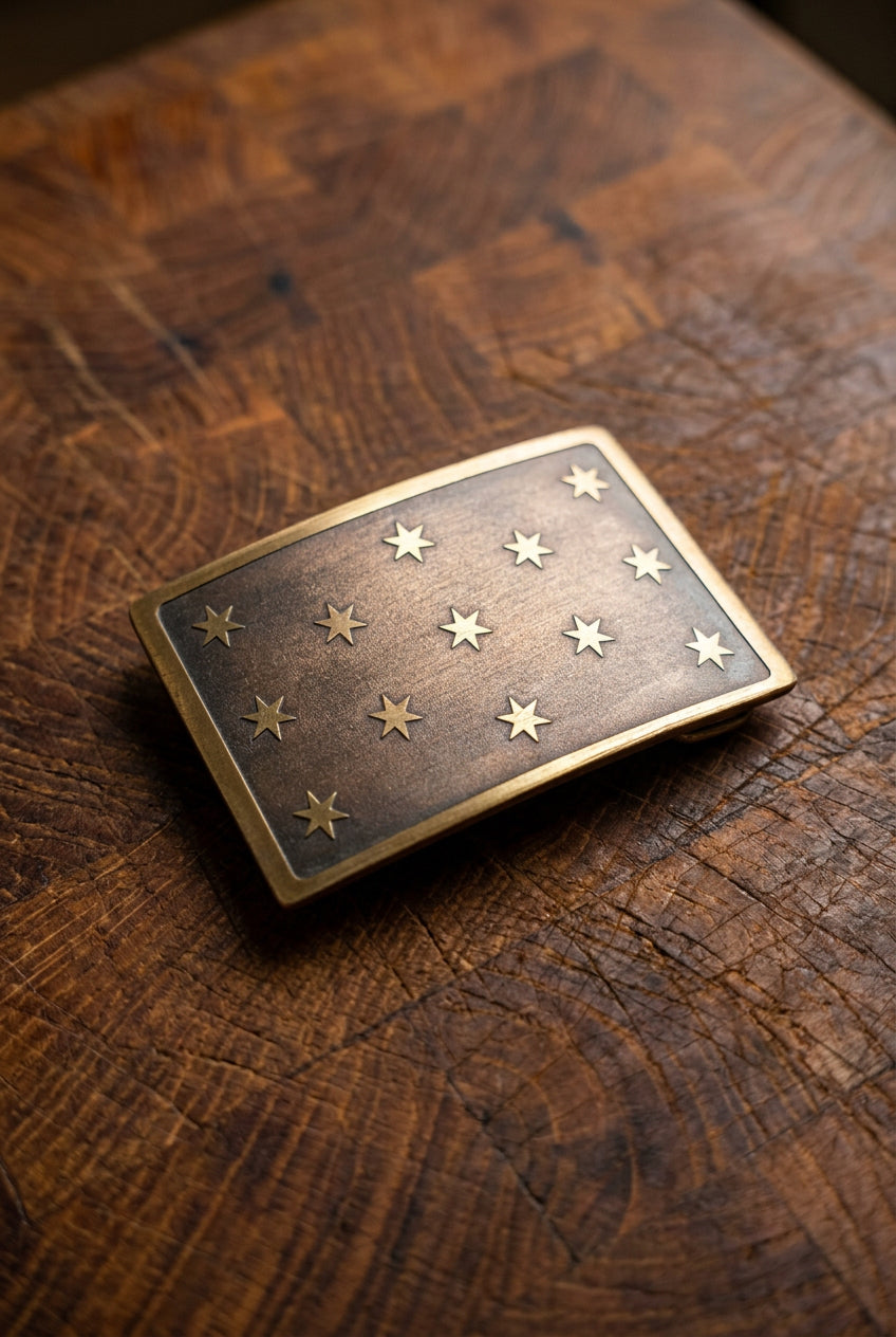 The Hopkinson | Brass 13 Star American Flag Belt Buckle